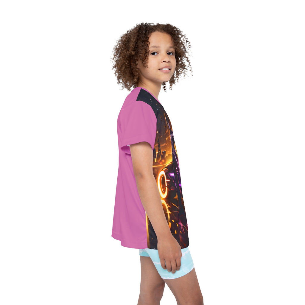 Tron Anime Kids Jersey, Futuristic Gamer Shirt with Tron-Inspired Cyber Graphic