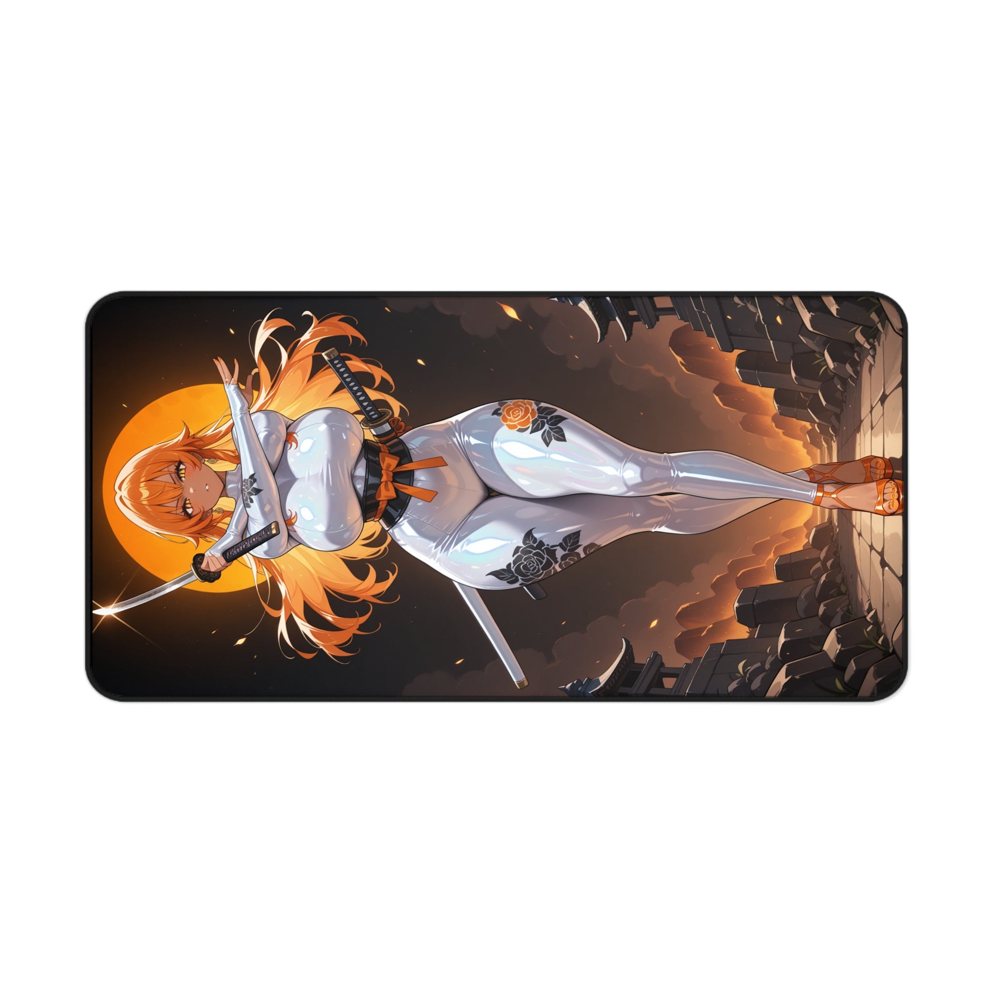 Anime Girl Warrior Desk Mat, Gaming Mouse Pad with Non-Slip Neoprene Base