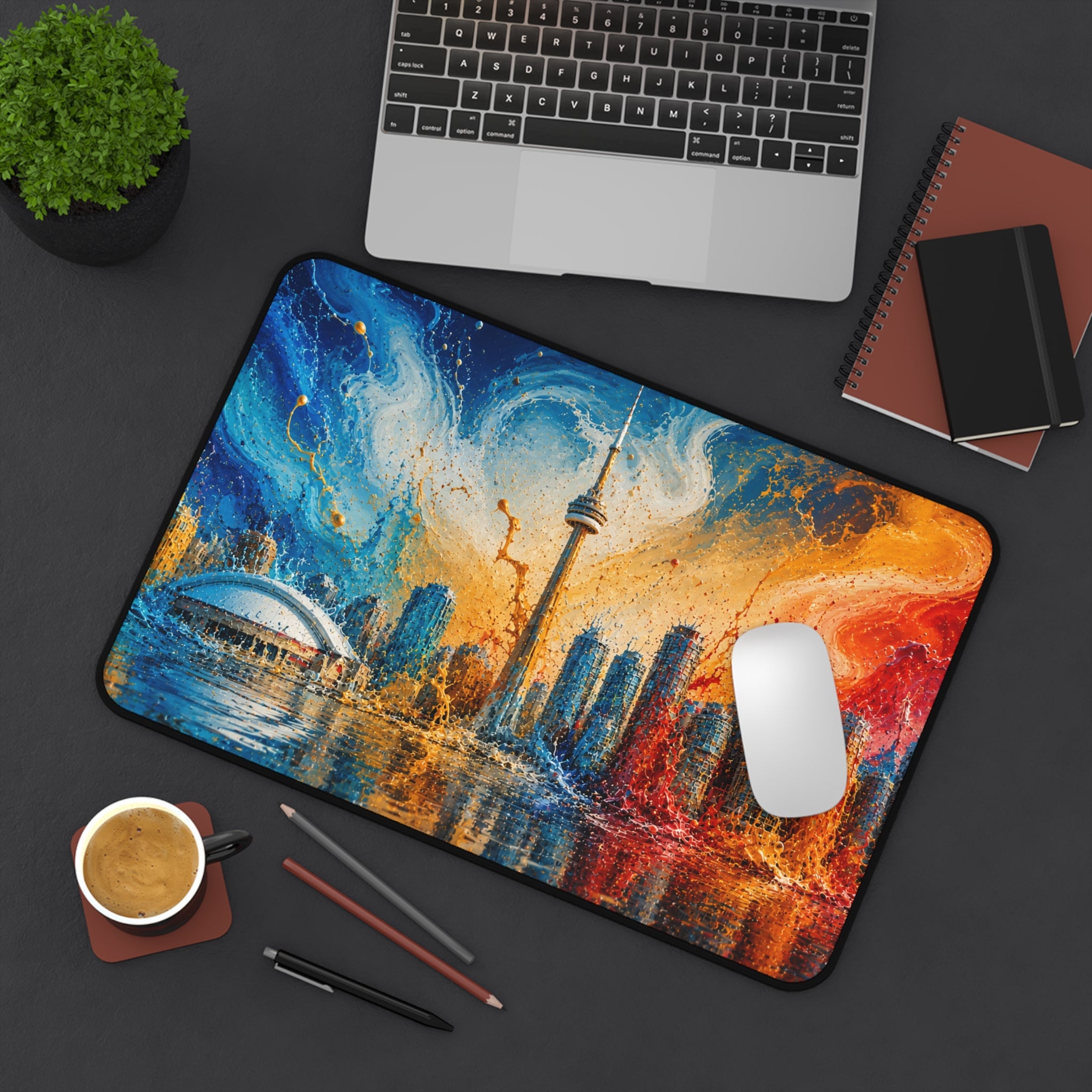 Toronto Skyline Desk Mat — Colorful Abstract CN Tower Office Mouse Pad