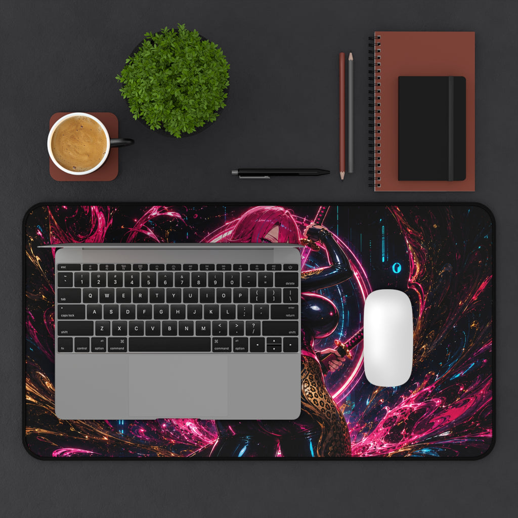 Kaelira Neon Samurai Anime Gaming Desk Mat