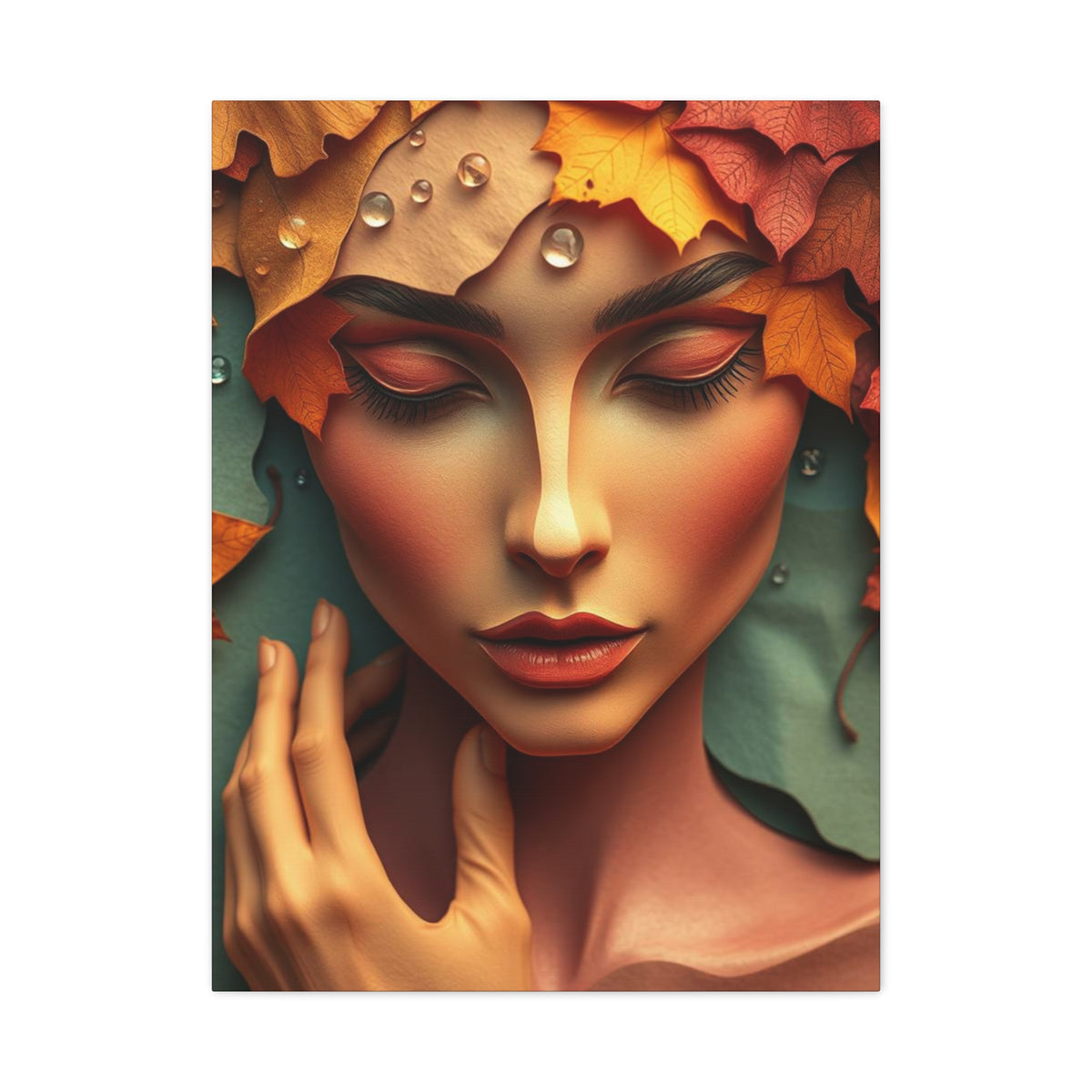 Women Face Poster in Layered Paper Aesthetic with Autumn Colors, Modern Aesthetic Wall Art, Home Decor Print, Canva Art Print, Office Decor