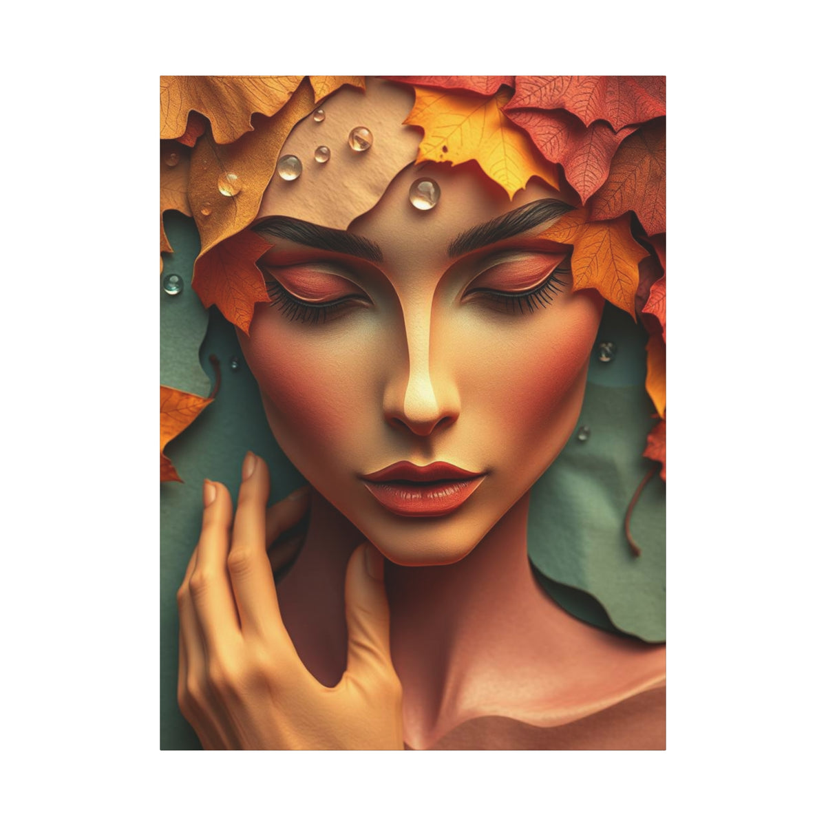 Women Face Poster in Layered Paper Aesthetic with Autumn Colors, Modern Aesthetic Wall Art, Home Decor Print, Canva Art Print, Office Decor