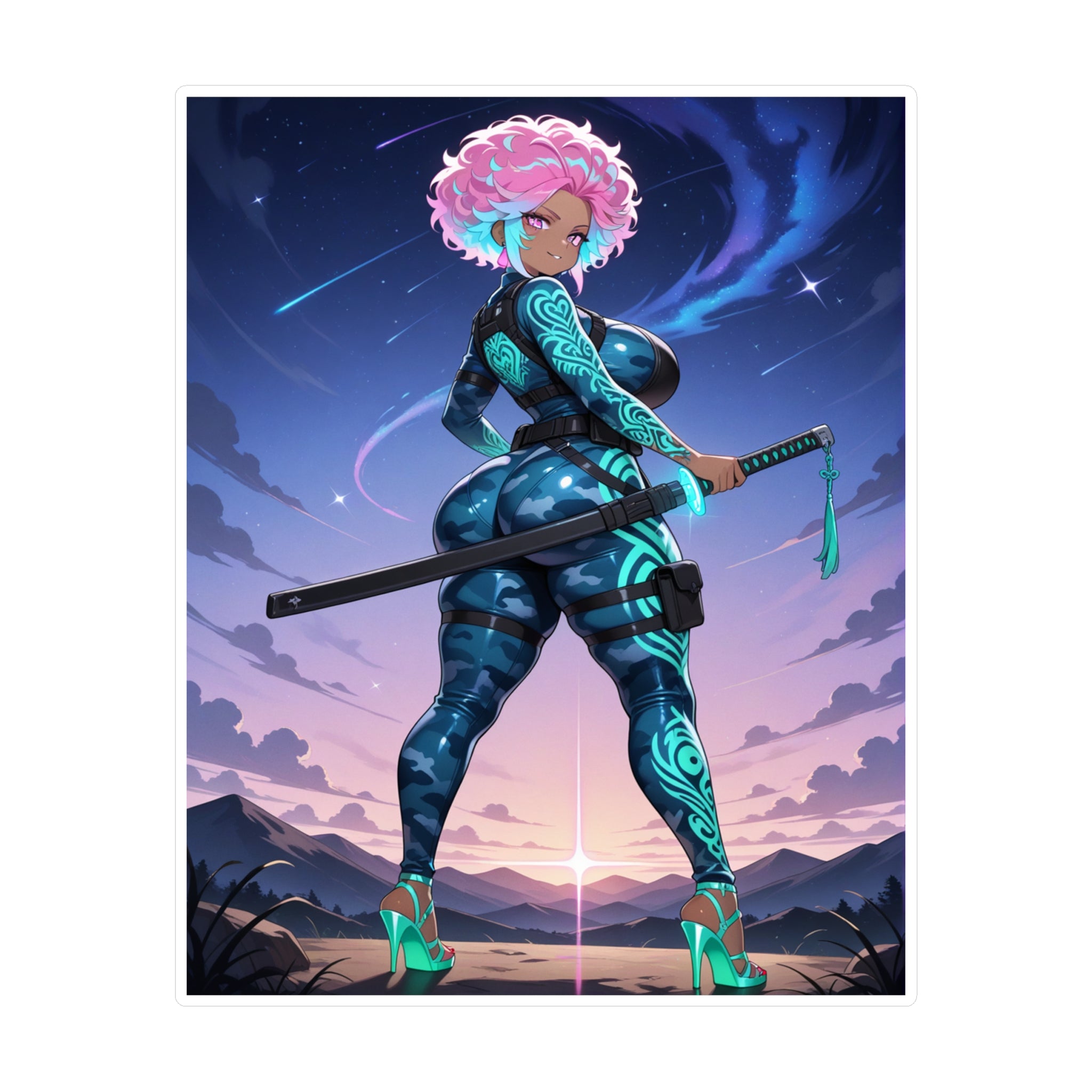 Anime Girl Warrior Vinyl Sticker - Female Swordswoman Kiss-Cut Decal