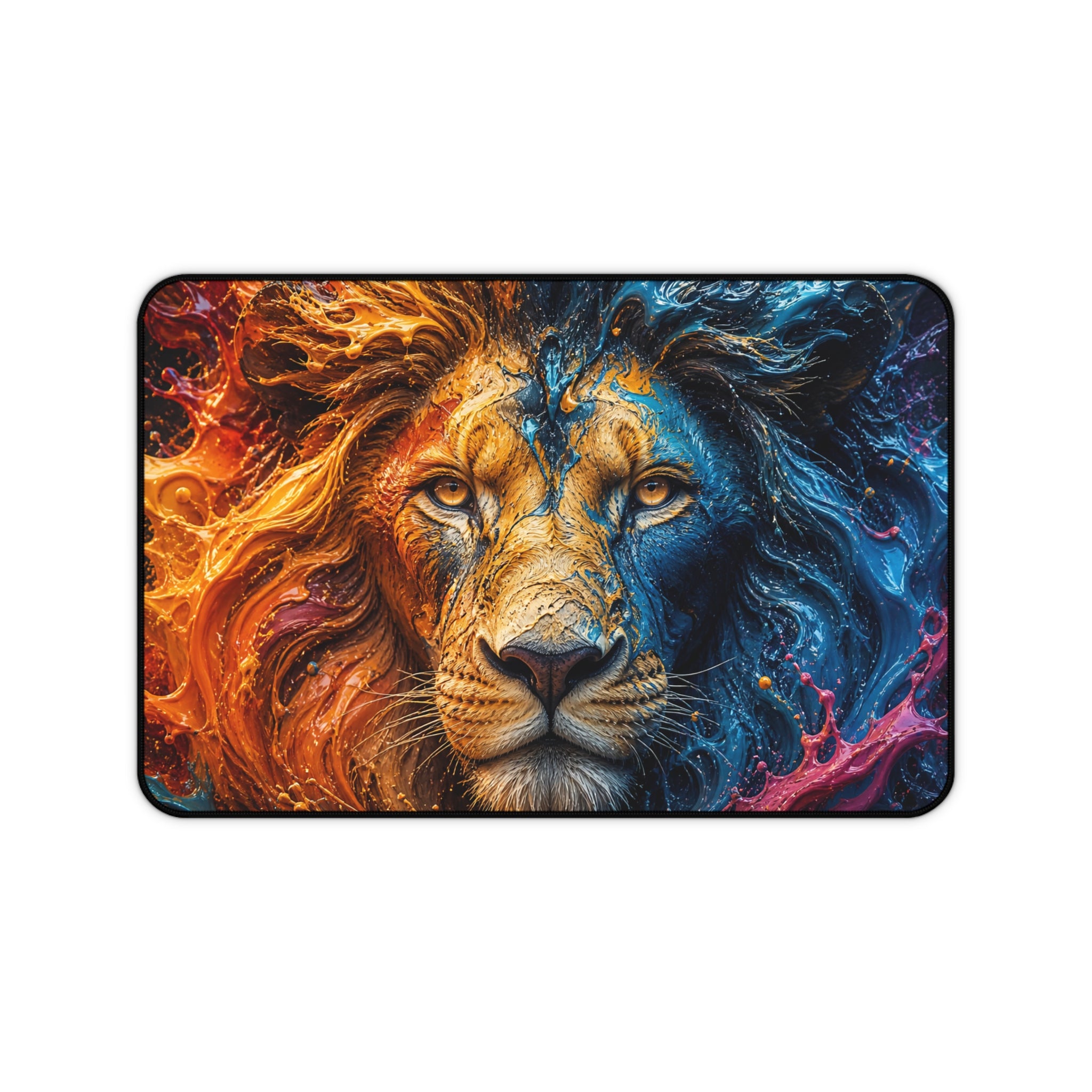 Lion Fire & Water Mouse Pad — Vibrant Animal Print Desk Mat