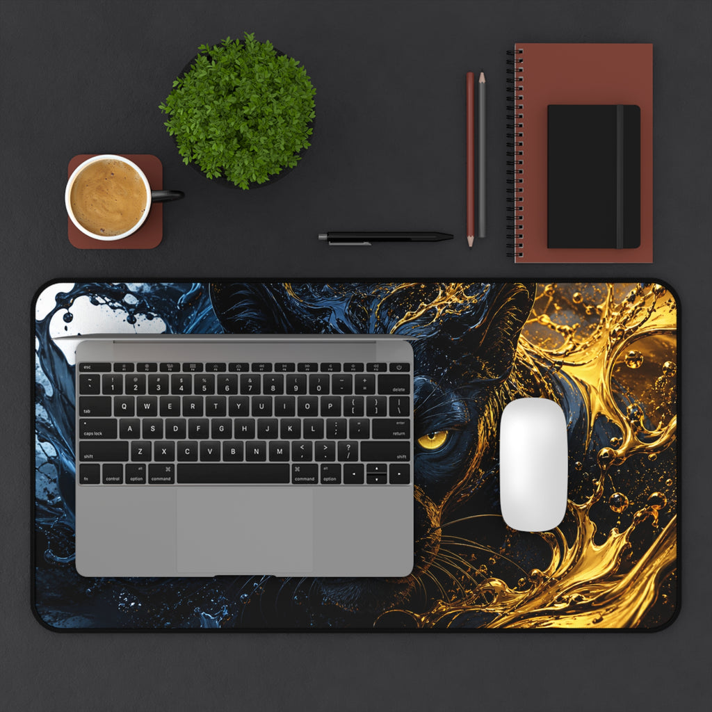 Black Panther Desk Mat — Black & Gold Cosmic Cat Gaming Mouse Pad