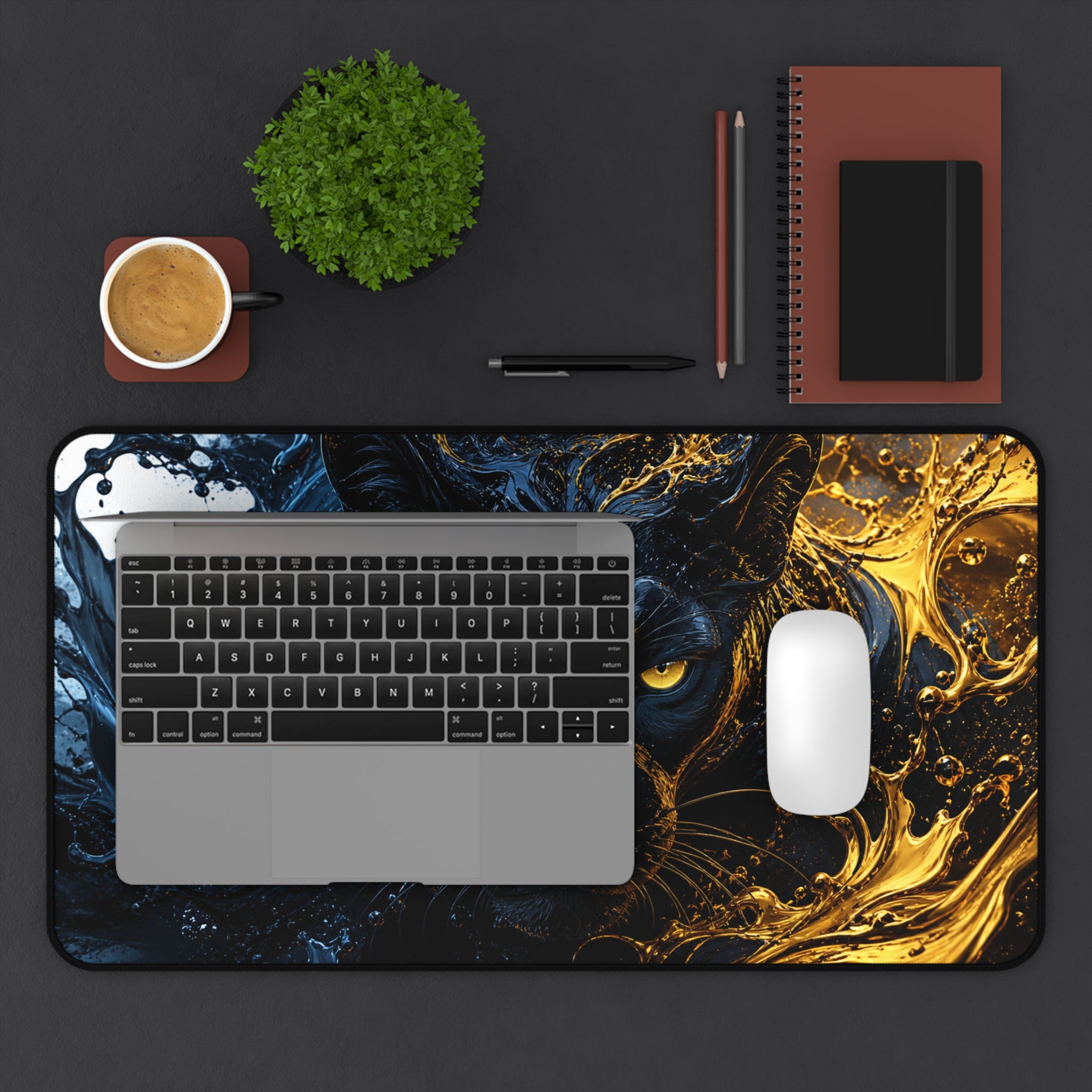 Black Panther Desk Mat — Black & Gold Cosmic Cat Gaming Mouse Pad