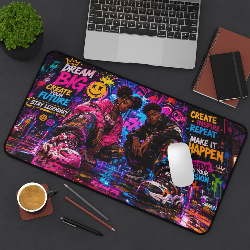 Motivational Urban Graffiti Desk Mat — 'Dream Big' Inspirational Gaming Mouse Pad