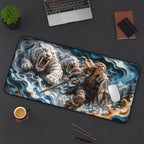 Nordic Warrior Anime Gaming Mouse Pad - Viking Shieldmaiden & White Tigers Desk Mat