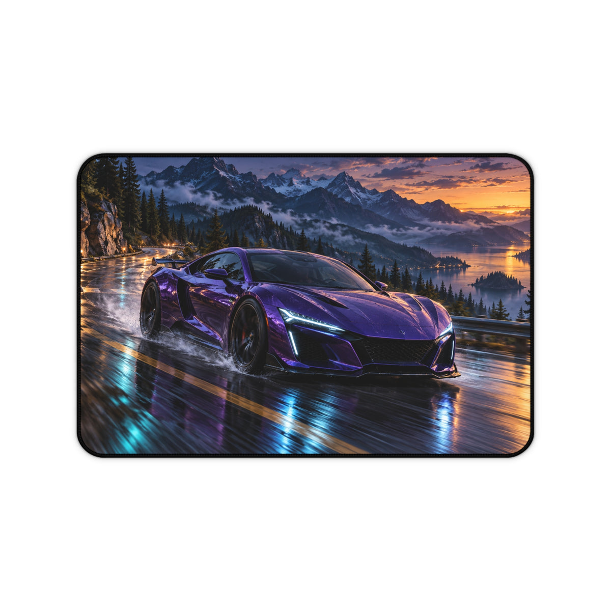 Purple Sports Car Desk Mat | Mountain Racing Style