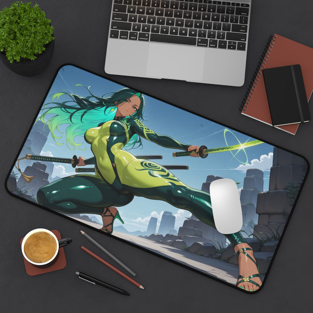 Anime Waifu Warrior Desk Mat, Gaming Desk Pad
