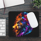 Neon Lion Gaming Mouse Pad — Vibrant RGB Art Desk Mat for Gamers