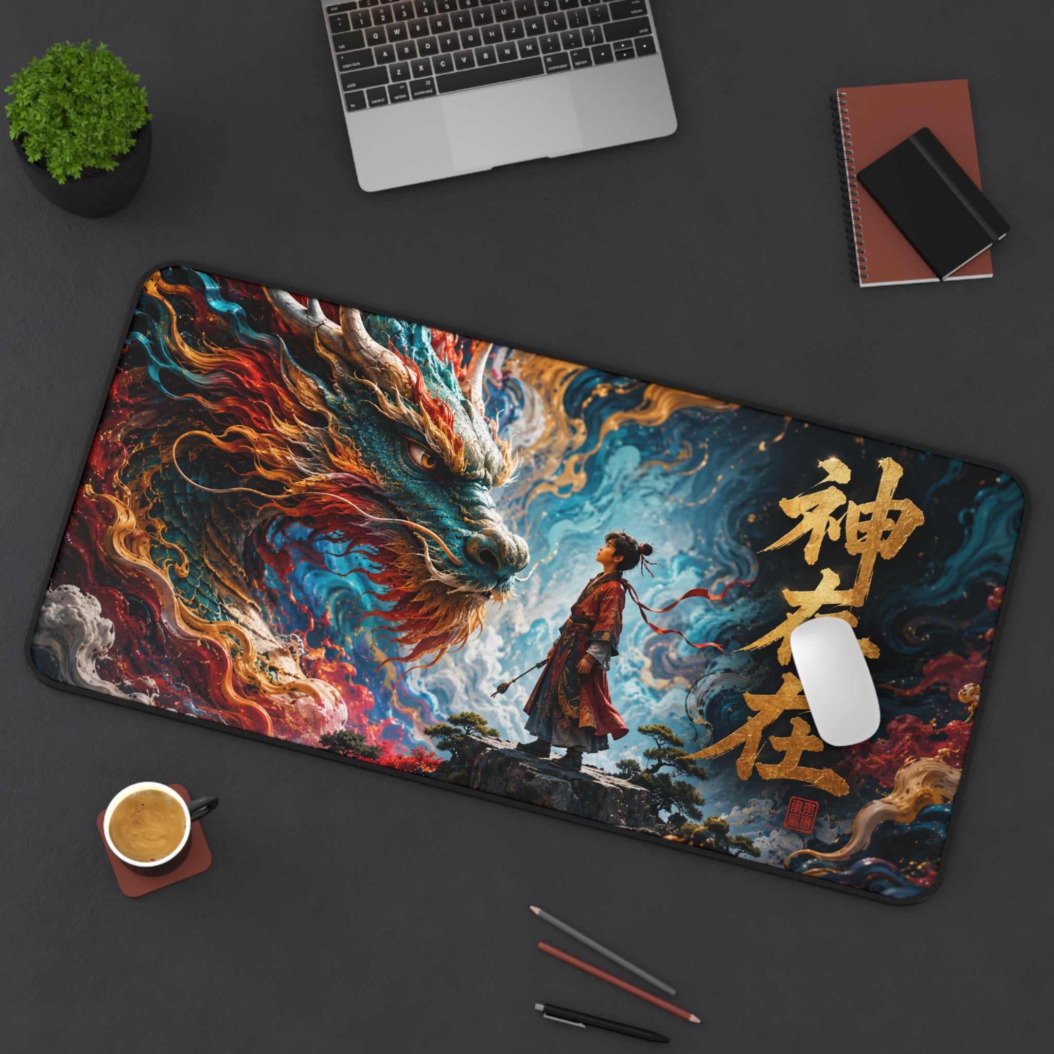 Mythic Dragon Mouse Pad — "God Exists" Asian Fantasy Desk Mat