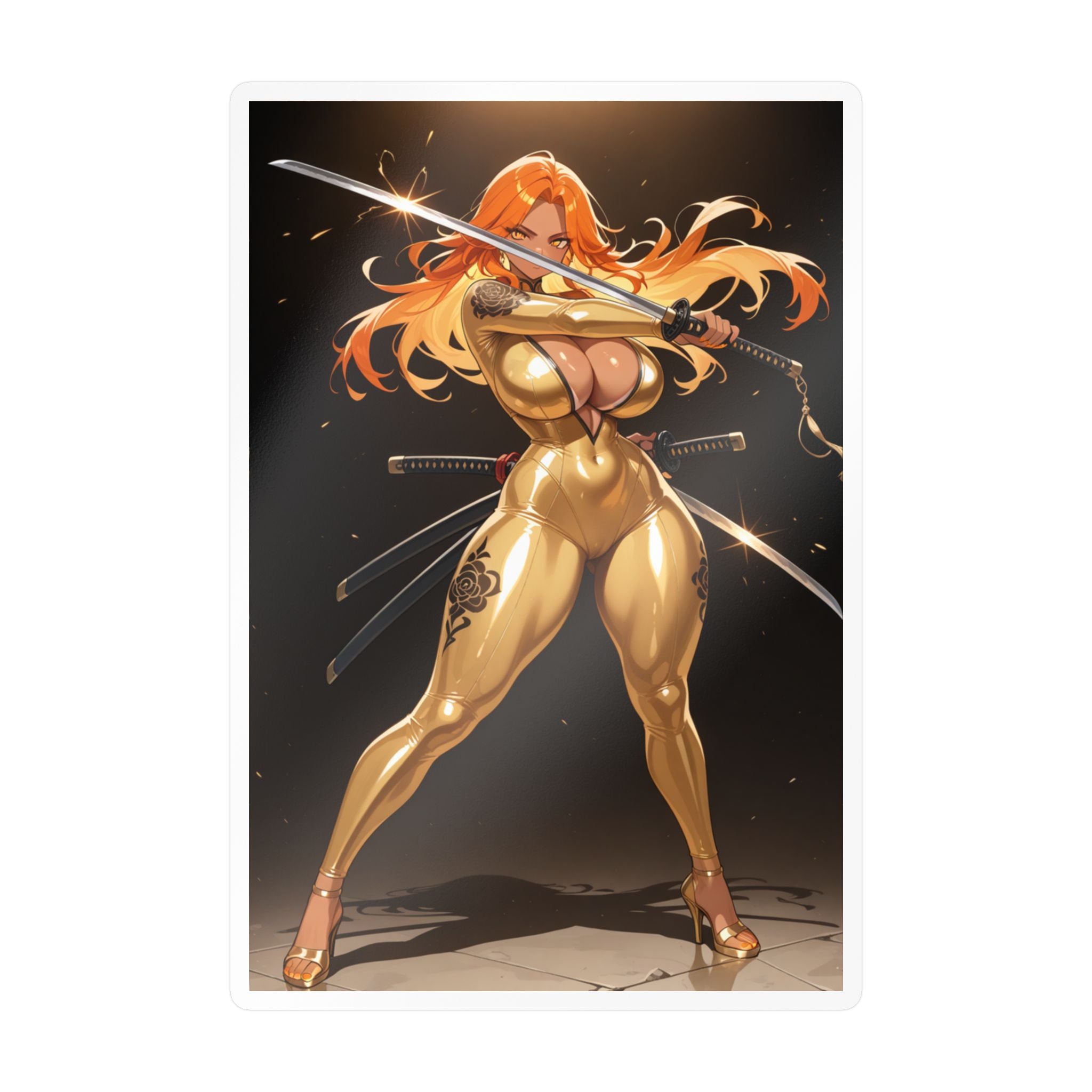 Golden Anime Girl Warrior Sticker