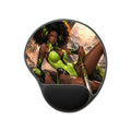 Afro Warrior Mouse Pad with Ergonomic Wrist Rest — Green Fantasy Gamer Desk Mat