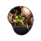 Afro Warrior Mouse Pad with Ergonomic Wrist Rest — Green Fantasy Gamer Desk Mat
