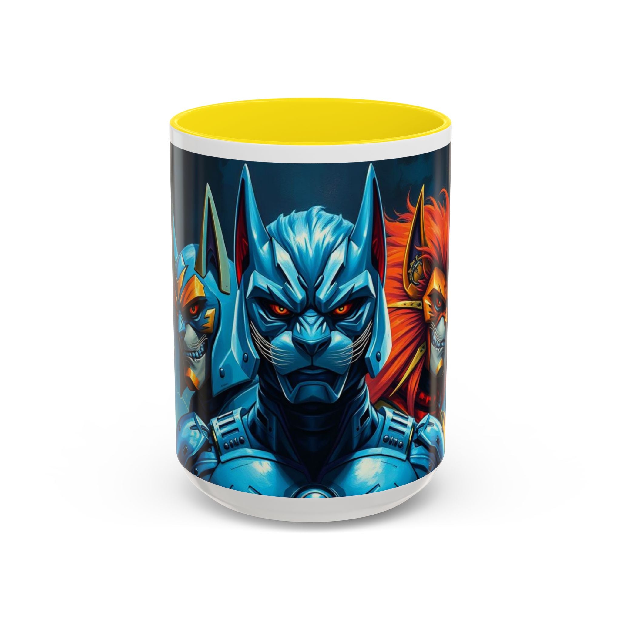 Galactic Cats Mug , Vibrant Ceramic Coffee Cup with Colorful Interior