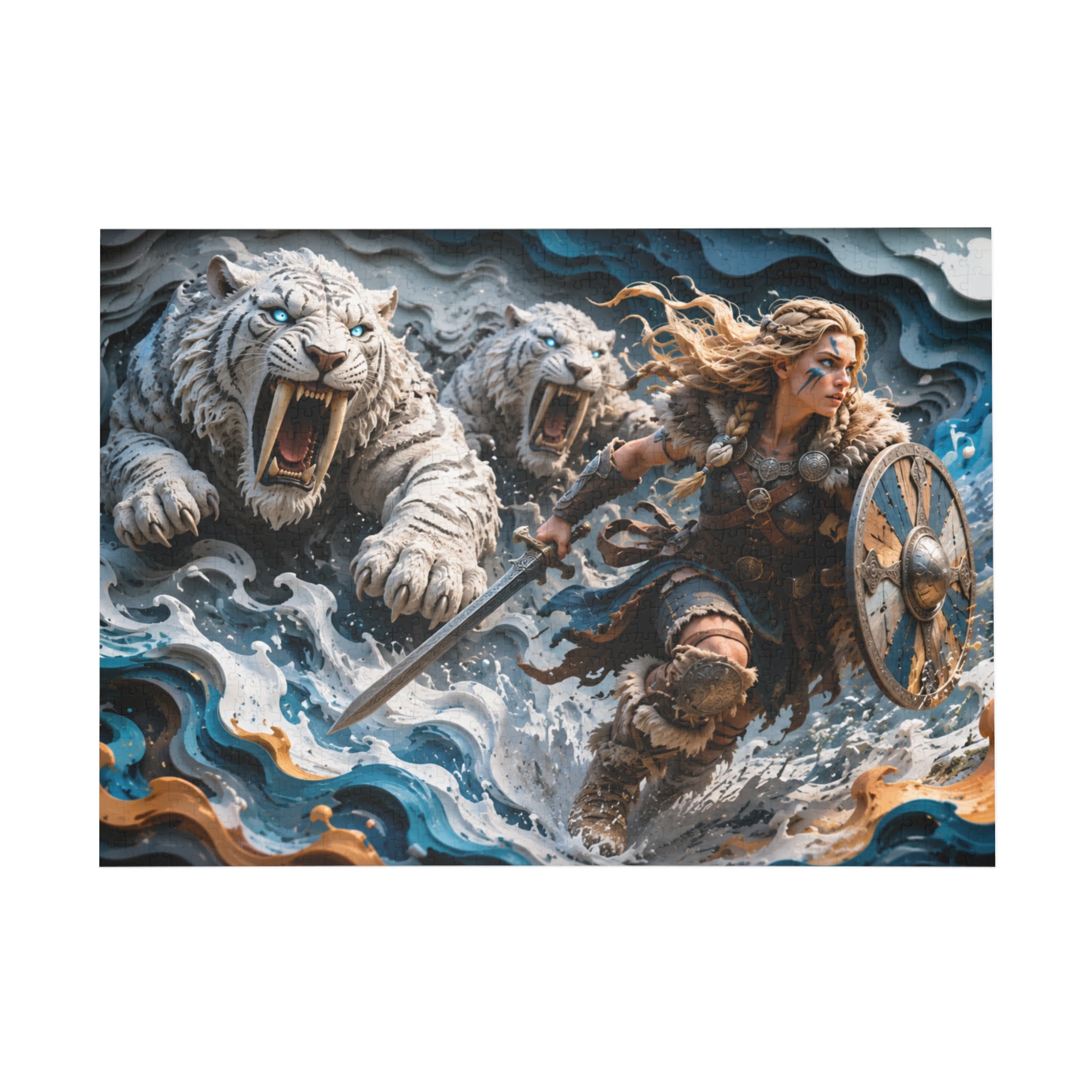 Viking Shieldmaiden & White Tigers - Puzzle (96–1000 pcs)
