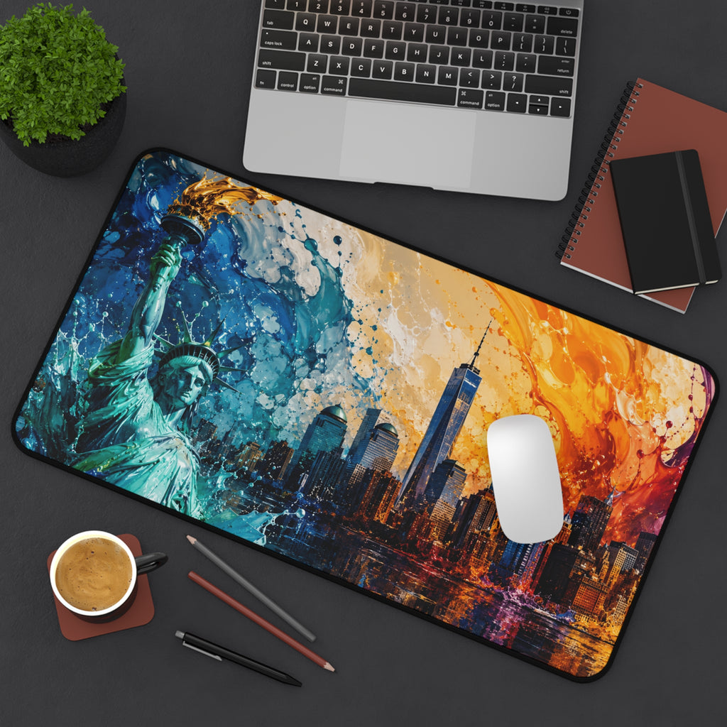 New York City Skyline Splash Desk Mat — Colorful NYC Mouse Pad