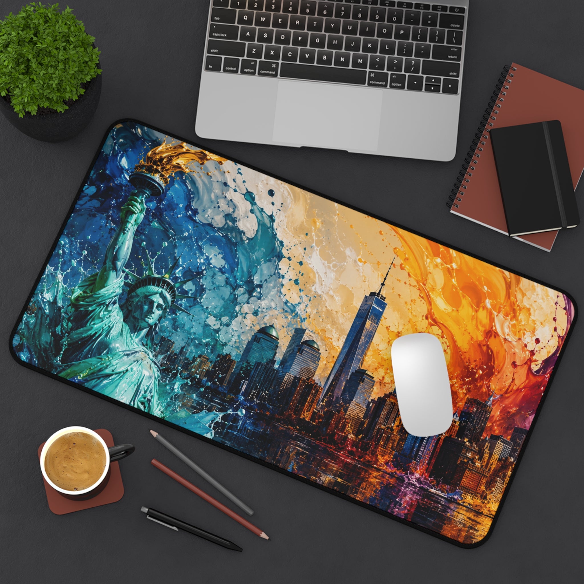 New York City Skyline Splash Desk Mat — Colorful NYC Mouse Pad