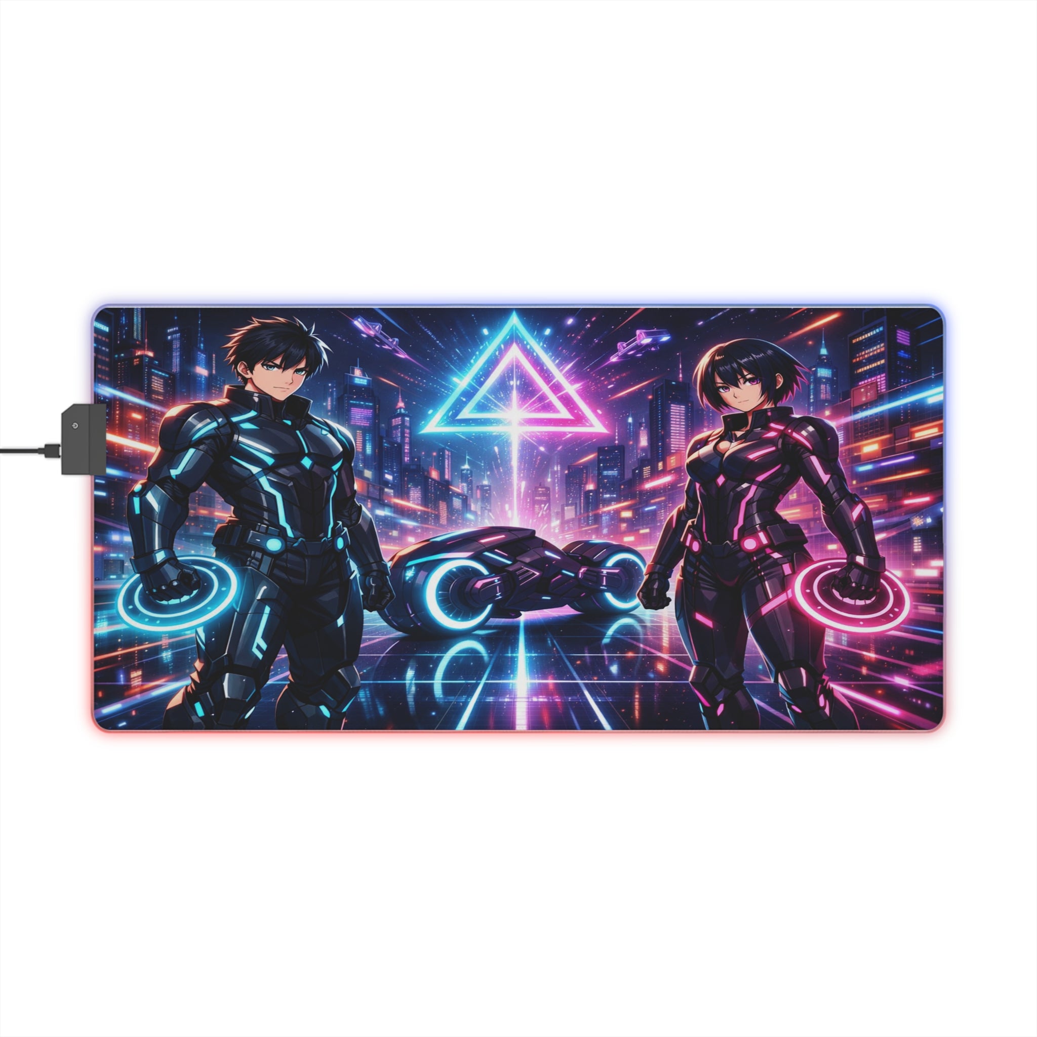 RGB LED Tron Anime Desk Mat, Gaming Mouse Pad