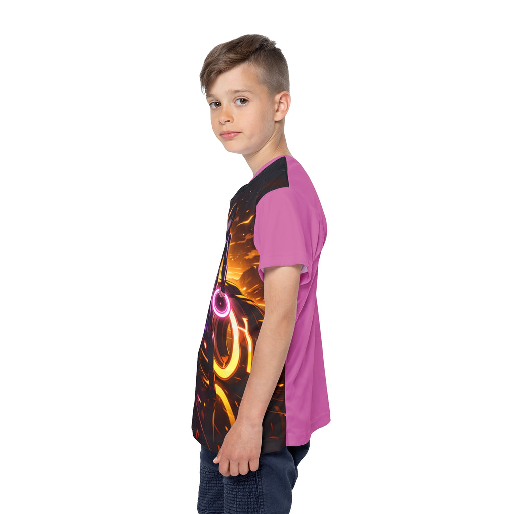 Tron Anime Kids Jersey, Futuristic Gamer Shirt with Tron-Inspired Cyber Graphic