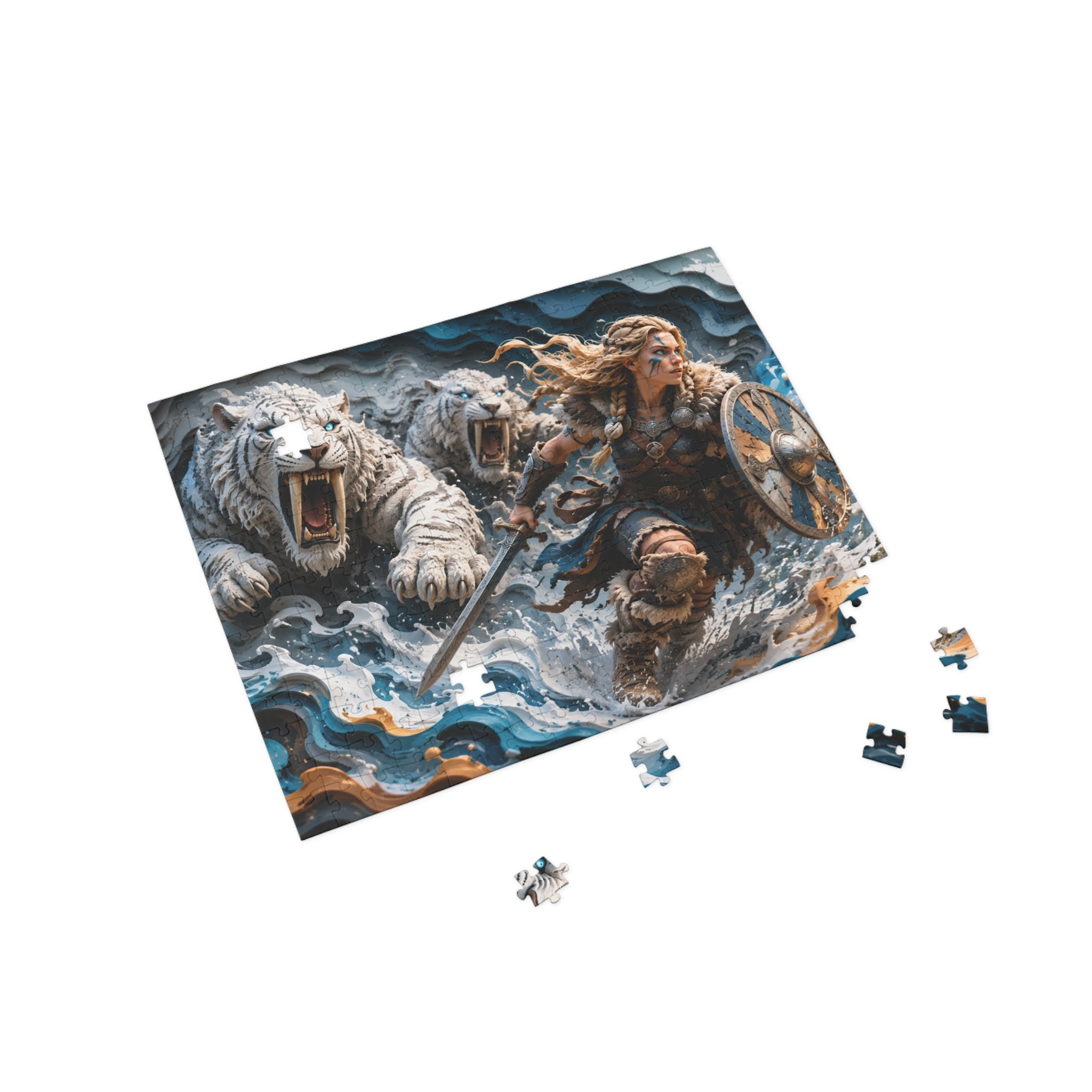 Viking Shieldmaiden & White Tigers - Puzzle (96–1000 pcs)