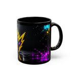Rebel74 Emblem Black Mug - Neon Lightning Splash Cup