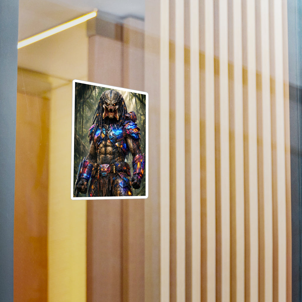 Predator Warrior Vinyl Sticker — Sci‑Fi Tribal Alien Kiss‑Cut Decal