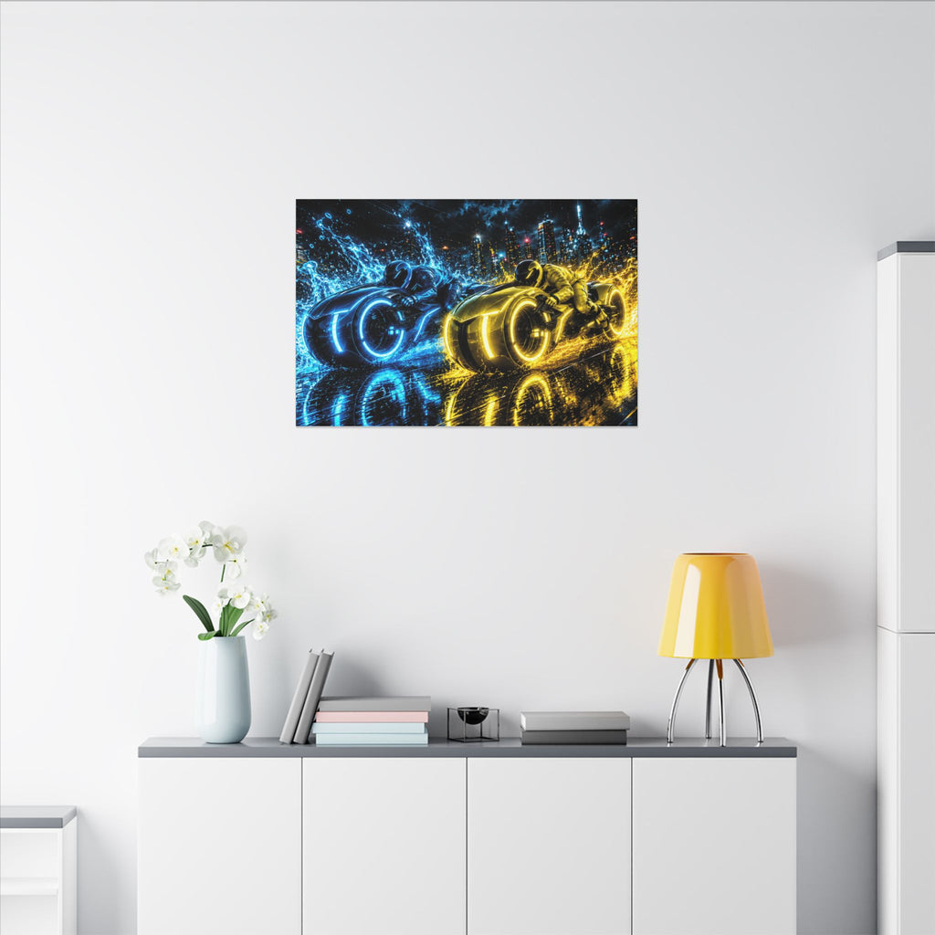 Tron Lightcycles Matte Canvas Print — Tron Futuristic Wall Art