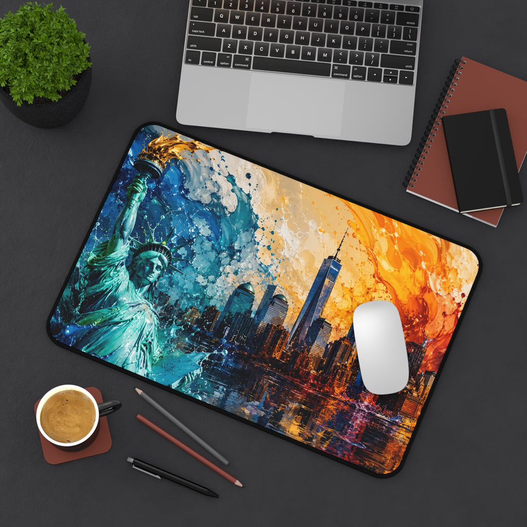 New York City Skyline Splash Desk Mat — Colorful NYC Mouse Pad