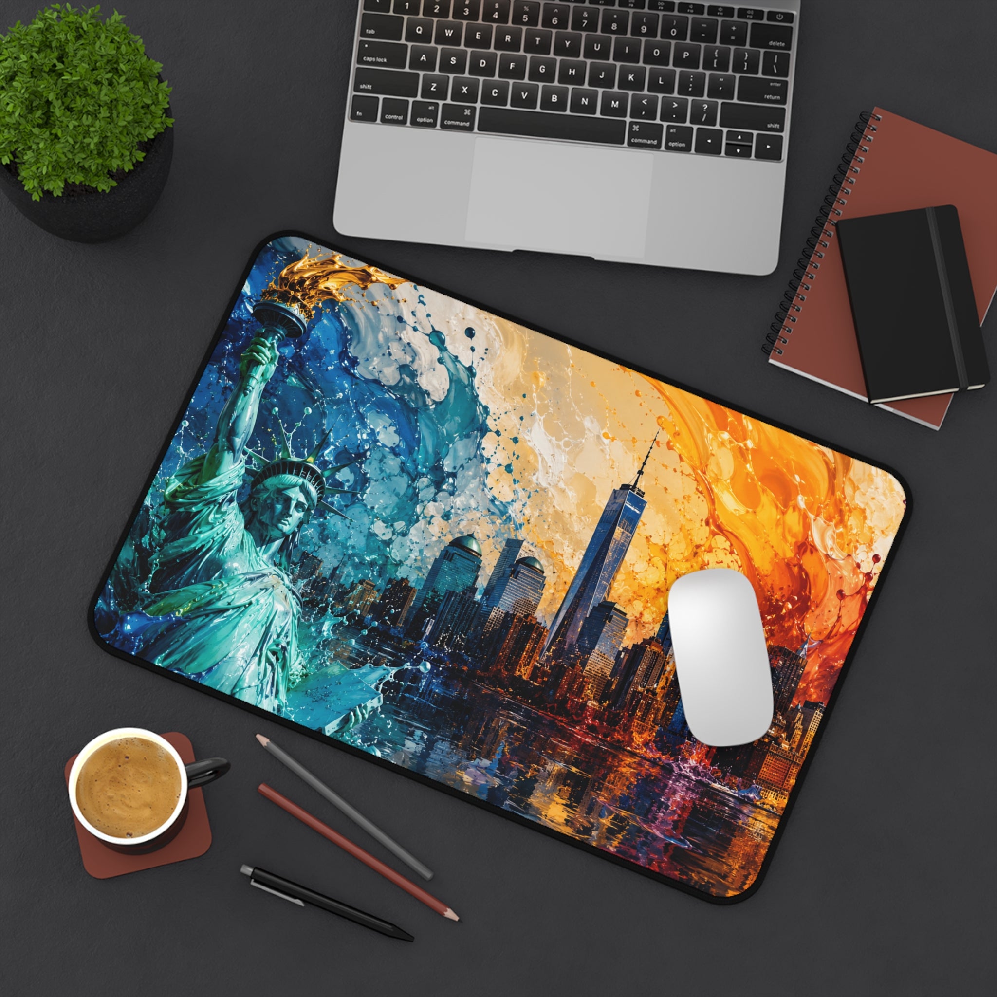 New York City Skyline Splash Desk Mat — Colorful NYC Mouse Pad