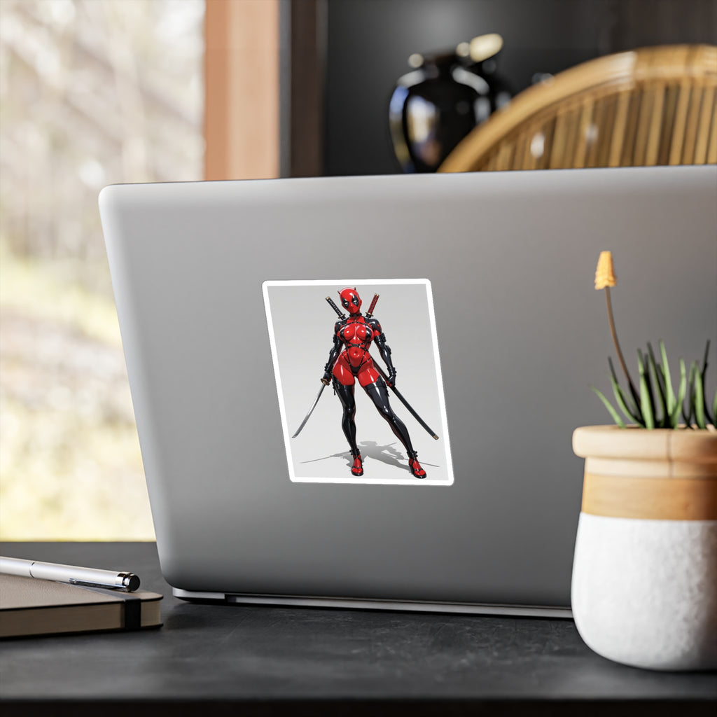 Anime Lady DeadPool Vinyl Sticker - Female Swordswoman Kiss-Cut Decal