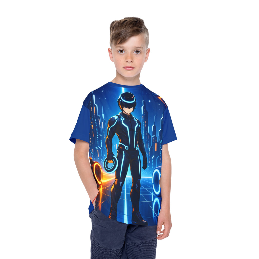 Tron Cybersuit Boy Kids Jersey, Futuristic Gamer Shirt with Tron-Inspired Cyber Graphic