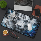 White Tiger Wave Mouse Pad — Large Animal Print Desk Mat