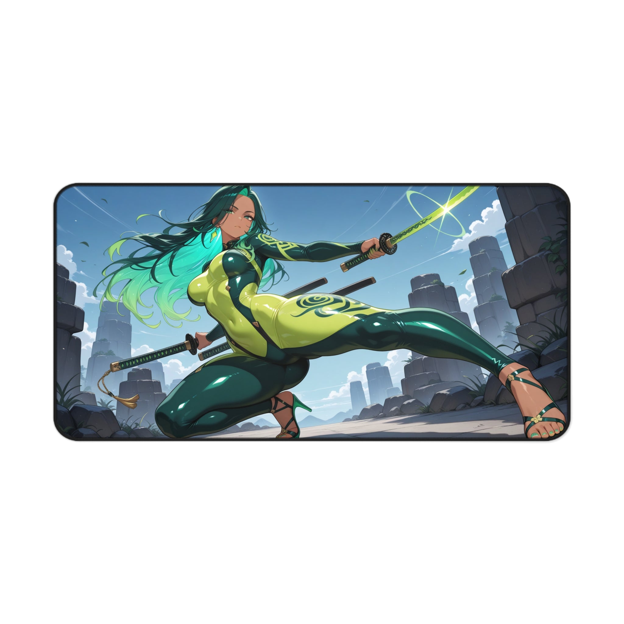 Anime Waifu Warrior Desk Mat, Gaming Mouse Pad with Non-Slip Neoprene Base