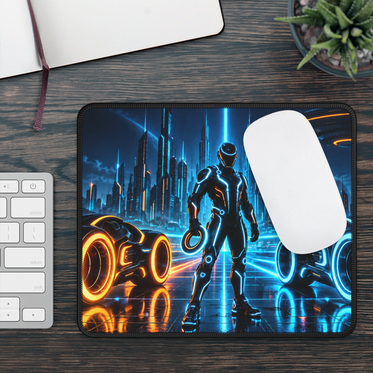 Neon City Sentinel Sci-Fi Gaming Mouse Pad