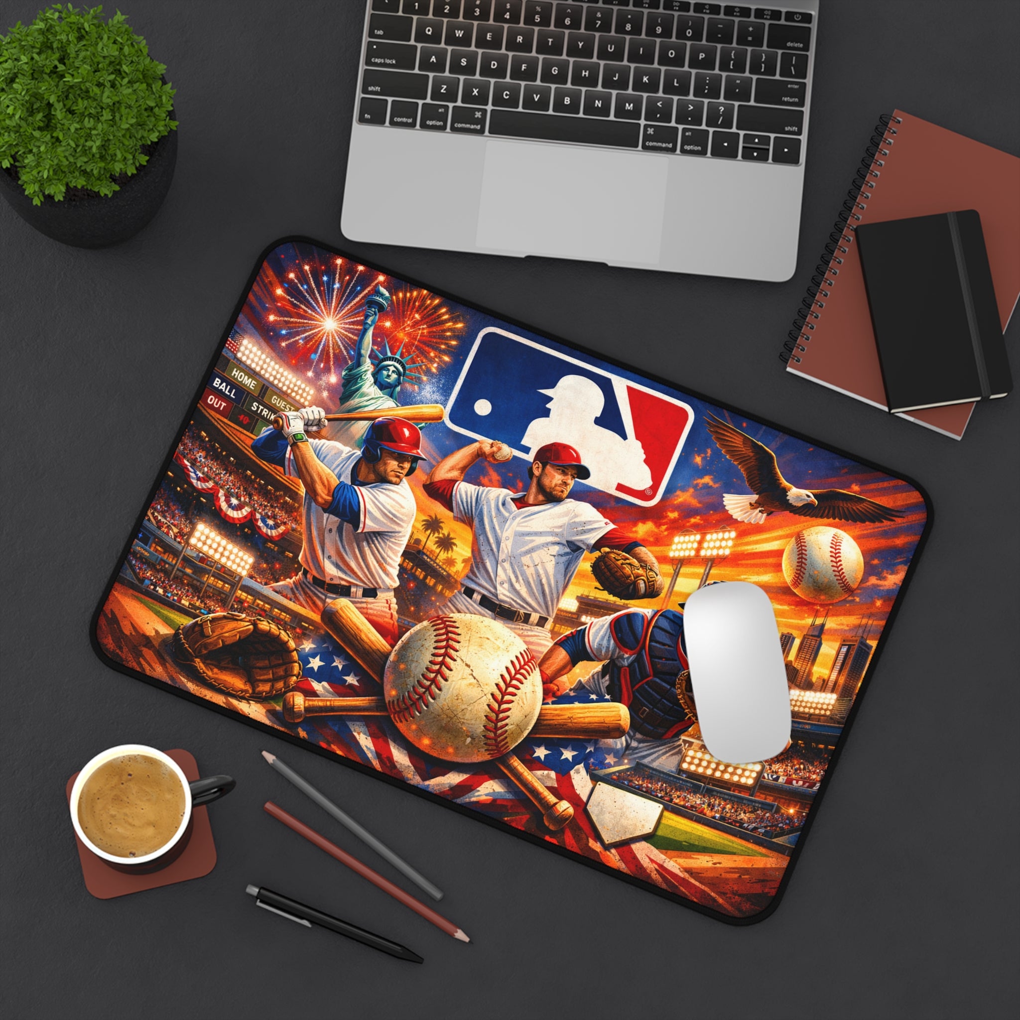 Baseball Desk Mat & Gaming Mouse Pad, MLB Inspired Non-Slip Neoprene Desk Pad Gift
