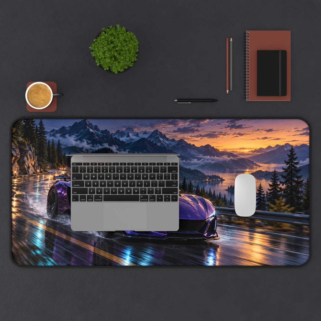Purple Sports Car Desk Mat | Mountain Racing Style