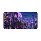 Anime Girl Gaming Desk Mat — Neon Moon & Cyber Fox