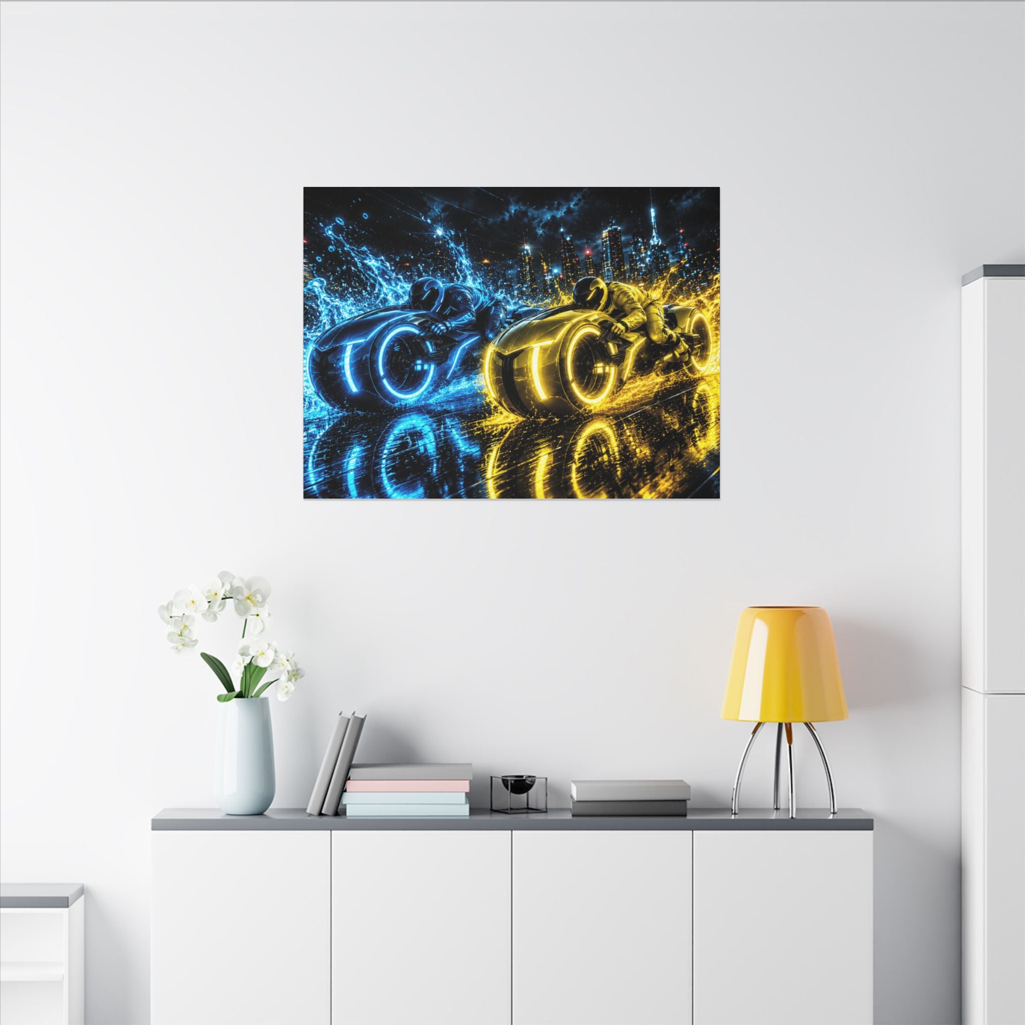 Tron Lightcycles Matte Canvas Print — Tron Futuristic Wall Art