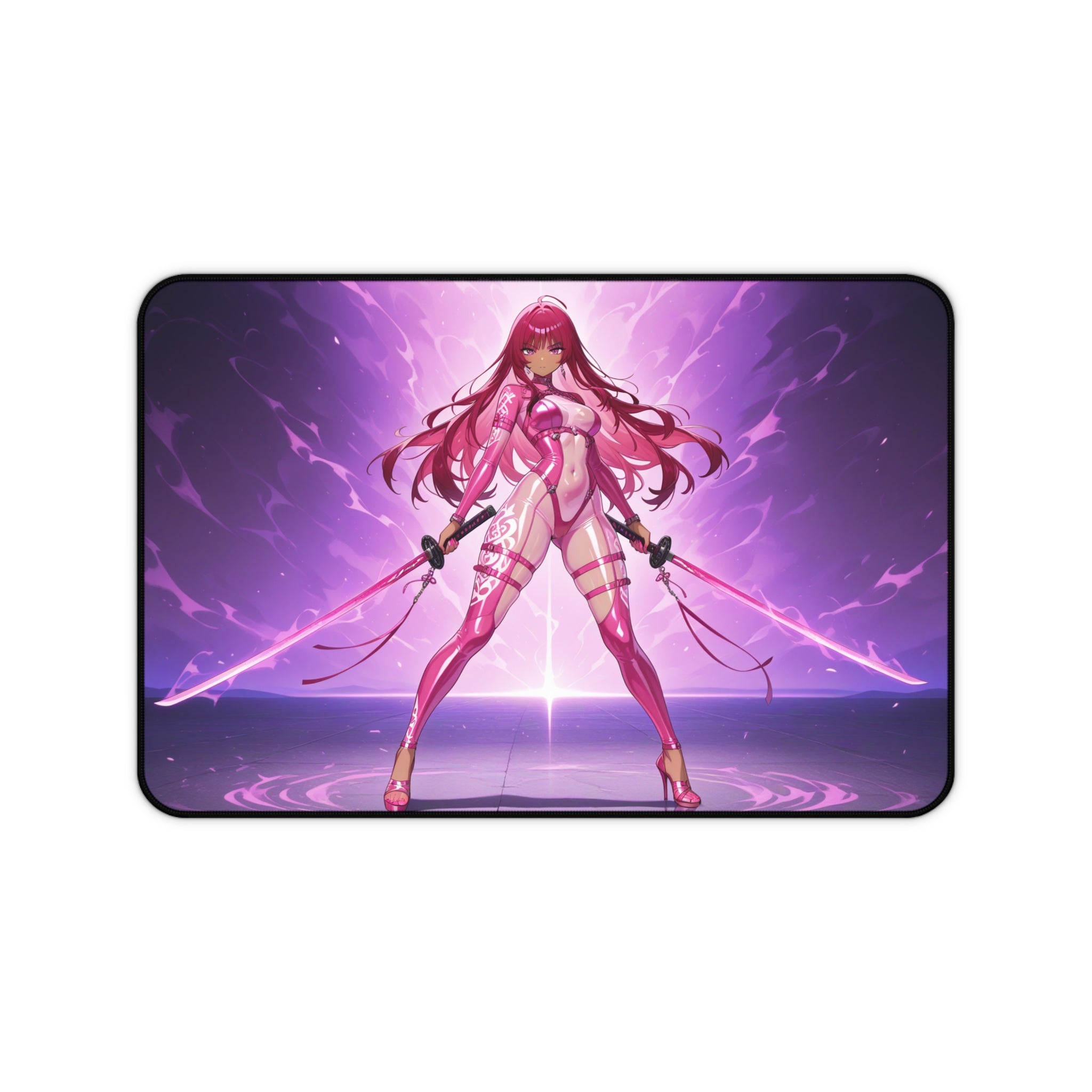 Anime Waifu Warrior Desk Mat, Gaming Mouse Pad with Non-Slip Neoprene Base