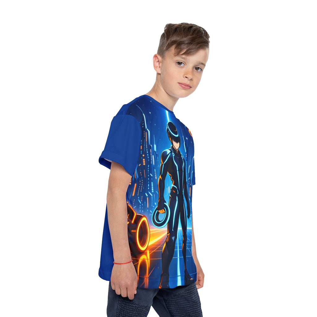 Tron Cybersuit Boy Kids Jersey, Futuristic Gamer Shirt with Tron-Inspired Cyber Graphic