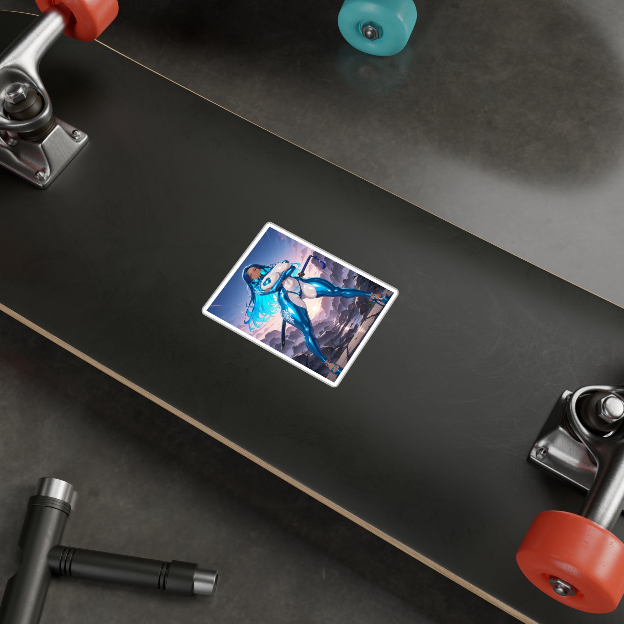 Anime Girl Warrior Vinyl Decal — Blue Neon Anime Sticker