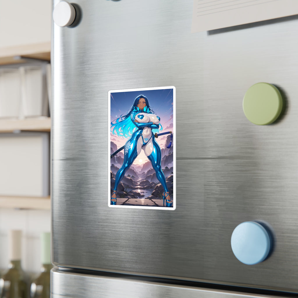 Azure Blade Empress Vinyl Decal — Blue Neon Anime Sticker