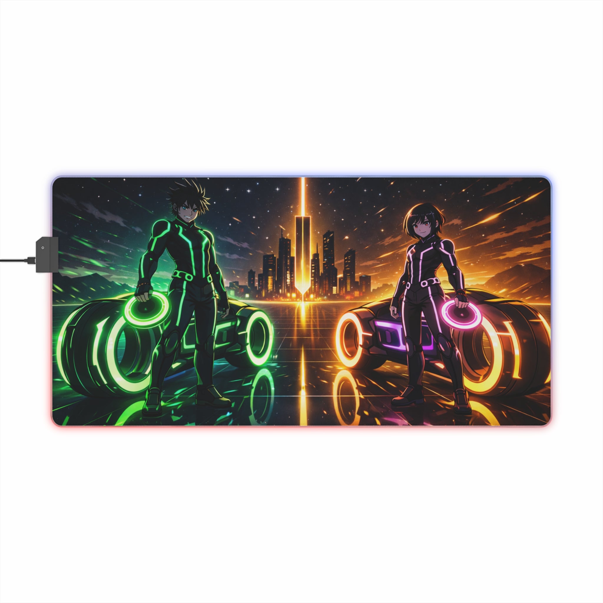 RGB LED Tron Anime Desk Mat, Gaming Mouse Pad