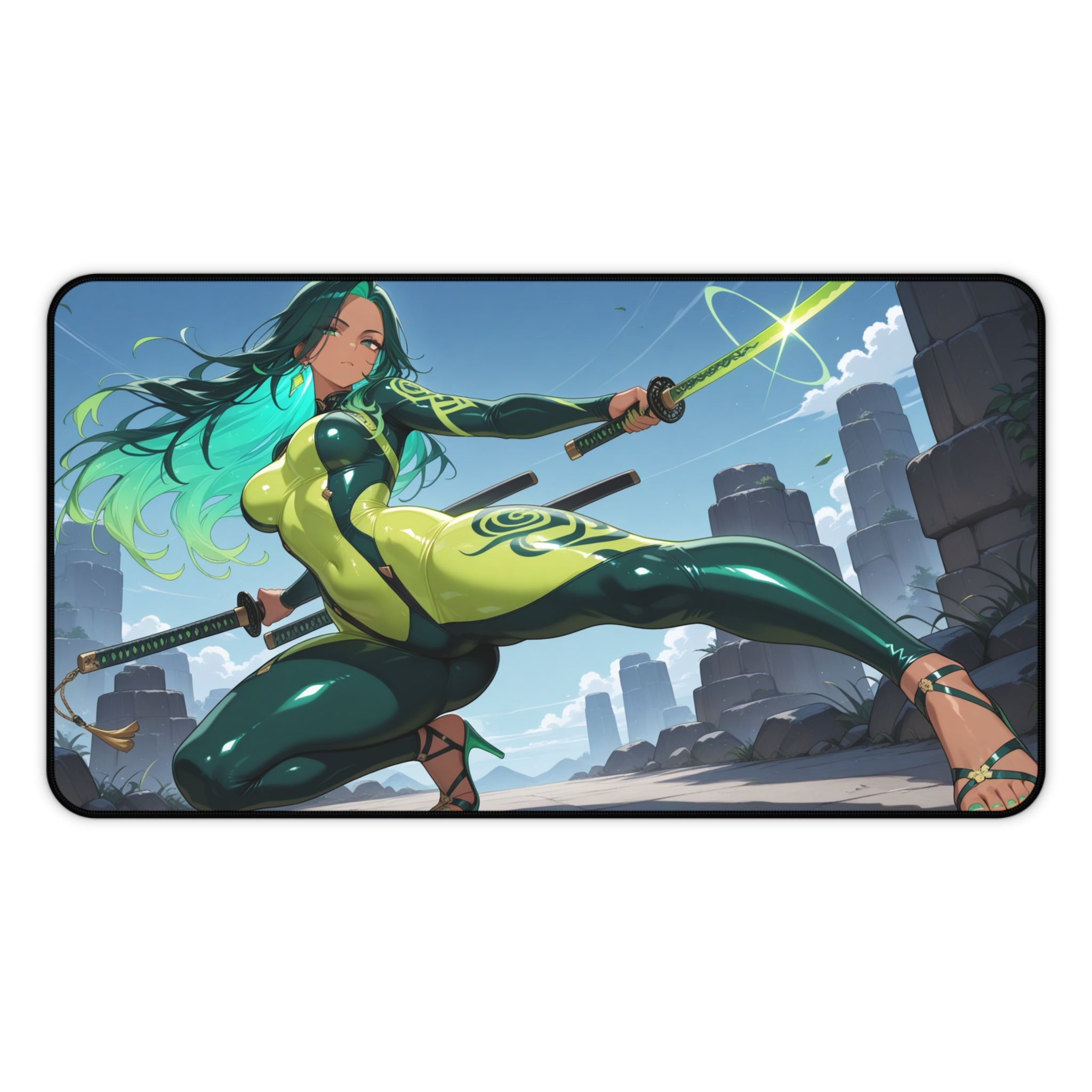 Anime Waifu Warrior Desk Mat, Gaming Mouse Pad with Non-Slip Neoprene Base