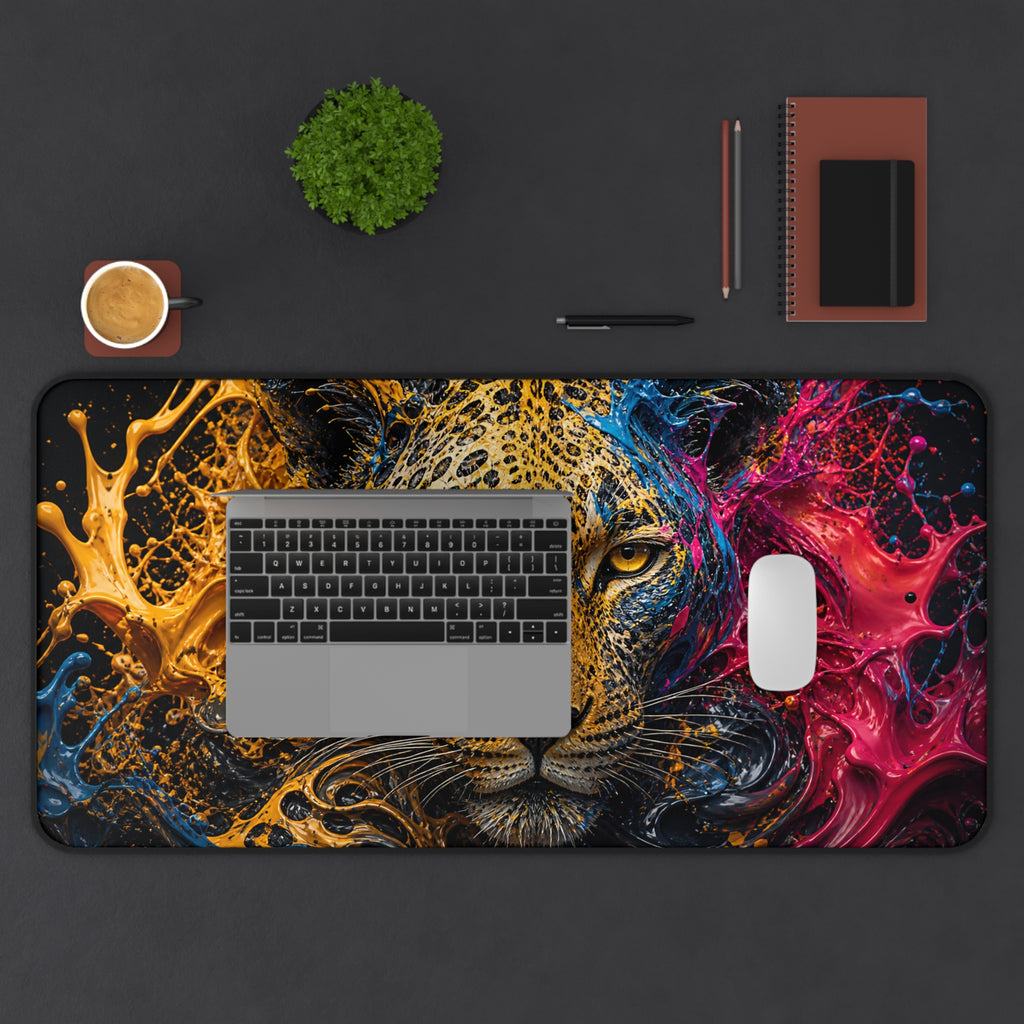 Leopard Art Desk Mat — Vibrant Color Splash Gaming & Office Mouse Pad