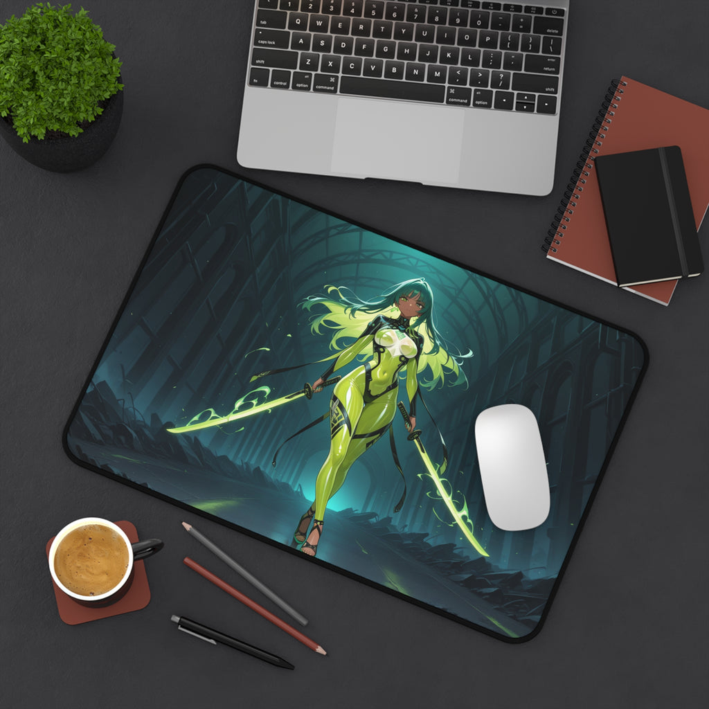 Anime Girl Warrior Desk Mat, Large Mouse Pad with Non-Slip Base