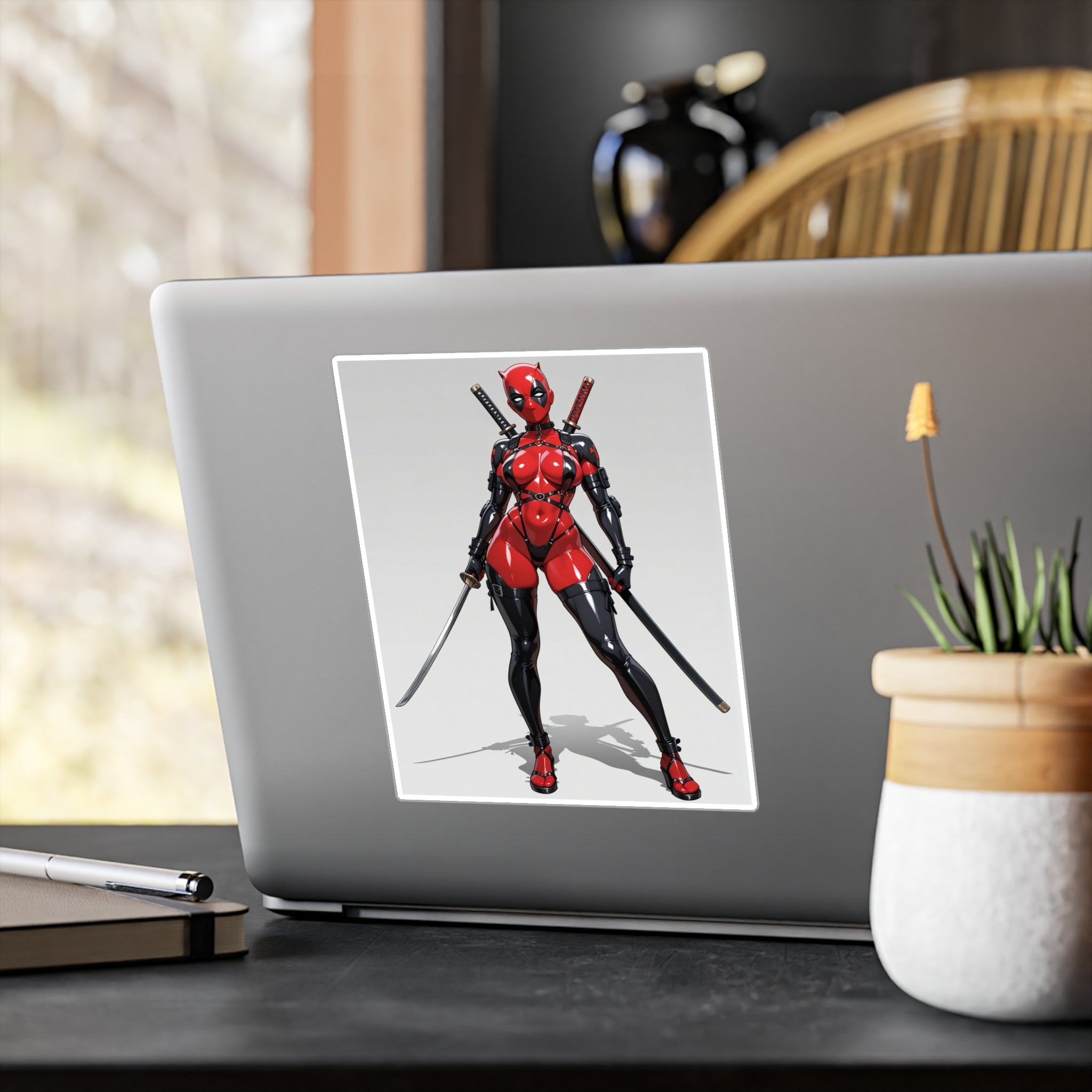 Anime Lady DeadPool Vinyl Sticker - Female Swordswoman Kiss-Cut Decal