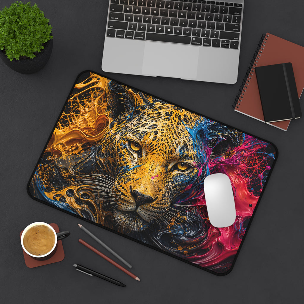 Leopard Art Desk Mat — Vibrant Color Splash Gaming & Office Mouse Pad